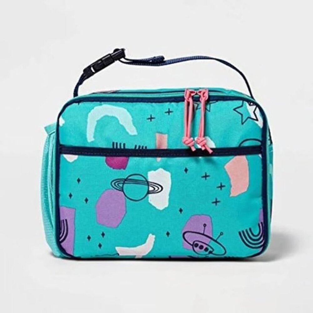 New Cat & Jack Kid's Insulated Zippered Lunch Tote in Cool Pastel Space Colors.